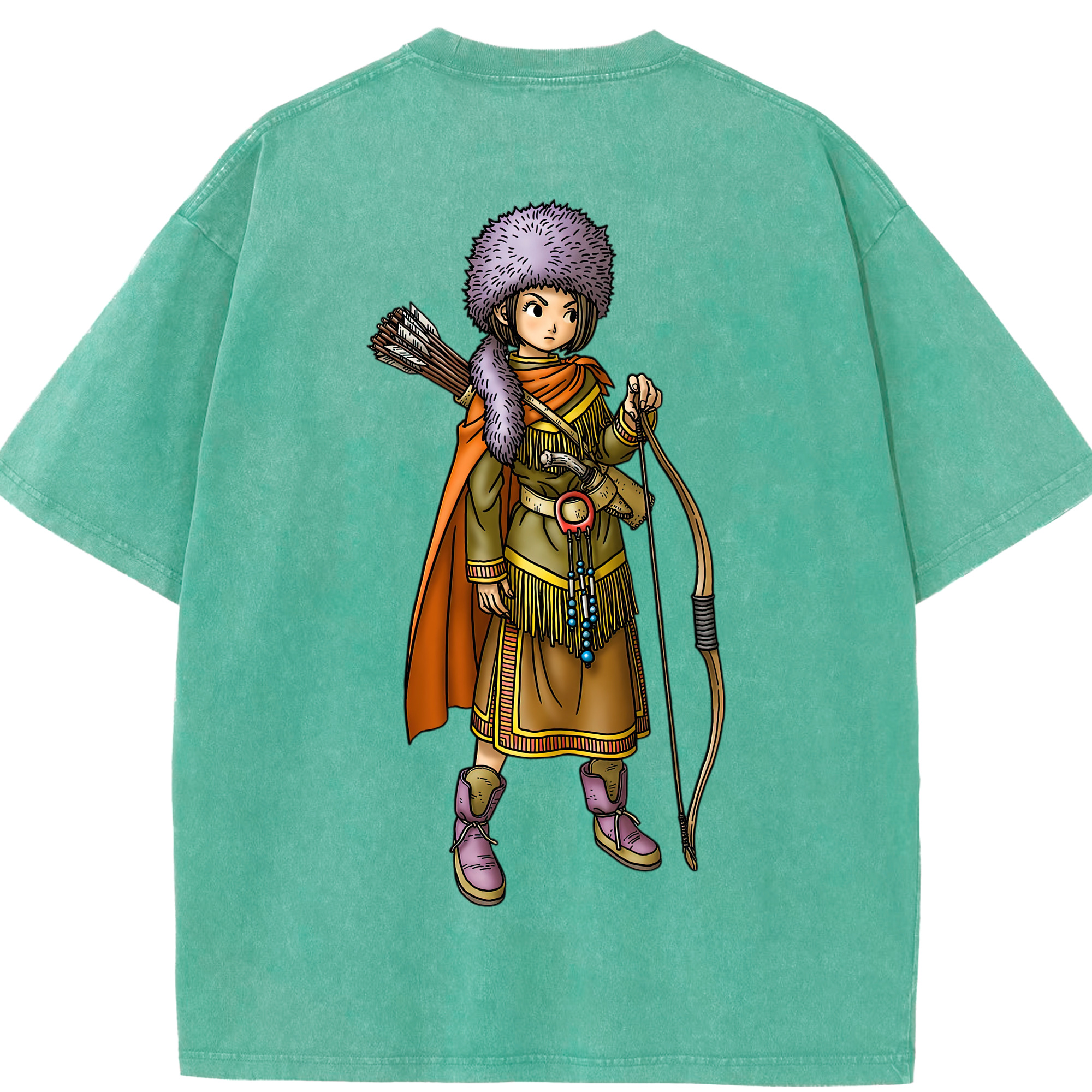 （画像用） ドラゴンクエスト Doragon Kuesuto Dragon Quest 綿100% ヴィンテージ風 半袖Tシャツ（背面プリント）